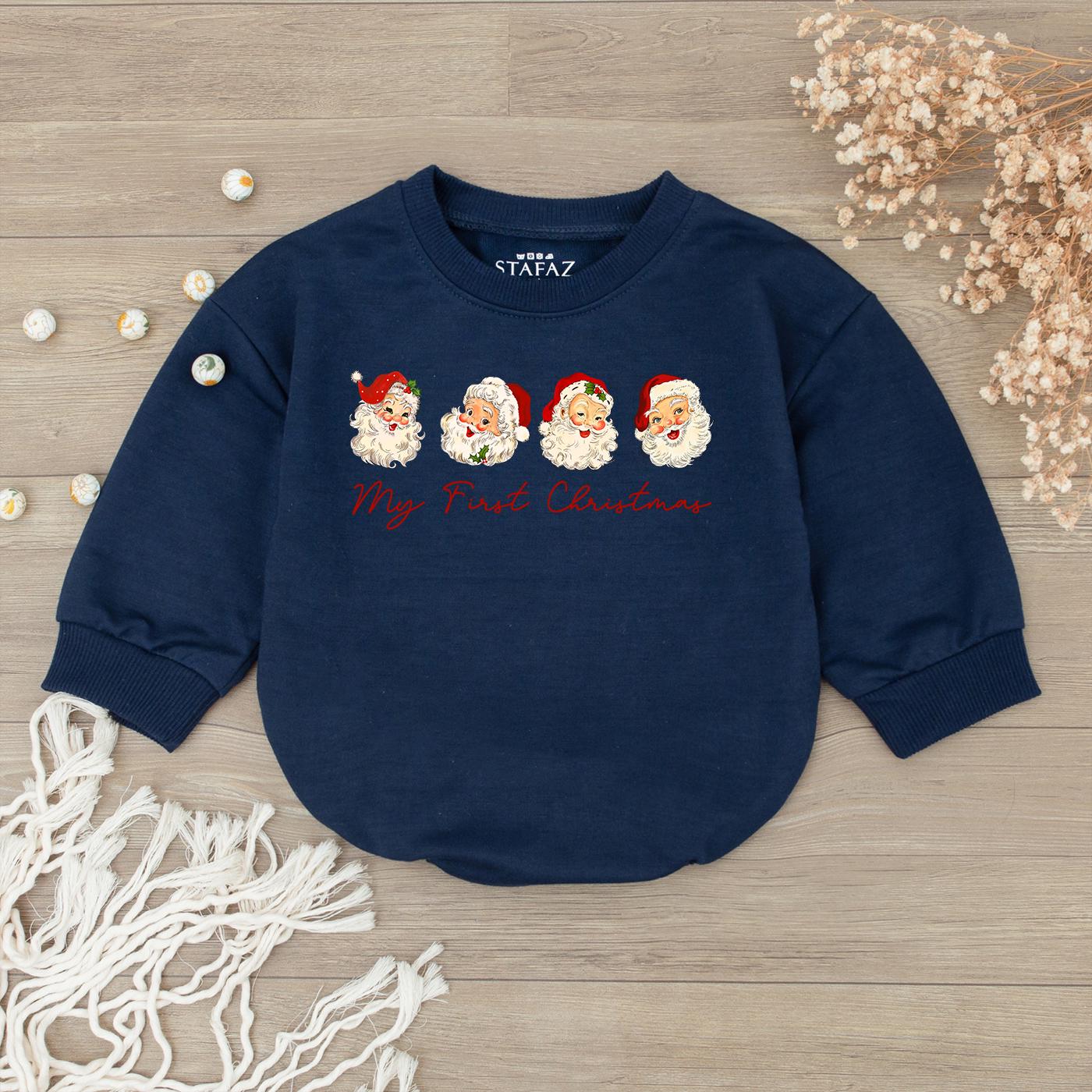 Merry First Christmas Baby Bubble Romper Cute Santa Claus Print Outfit Newborn Gift Boy Girl