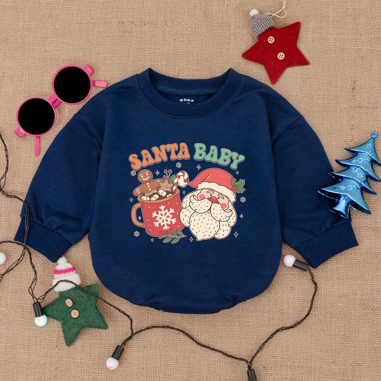 Santa Baby Christmas Romper: Retro Santa & Gingerbread Fun! Festive Holiday Outfit, Cute Infant Bodysuit, Girly Christmas Gift - Red, Green & White (139 chars)