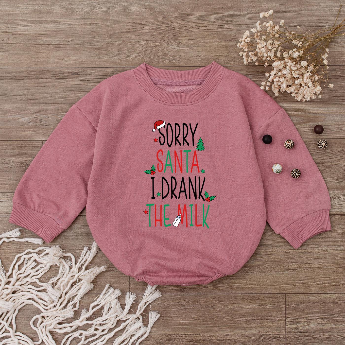 Sorry Santa I Drank The Milk Baby Romper Festive Red Green Christmas Outfit Cute First Christmas Bodysuit Long Sleeve Cozy Clothes