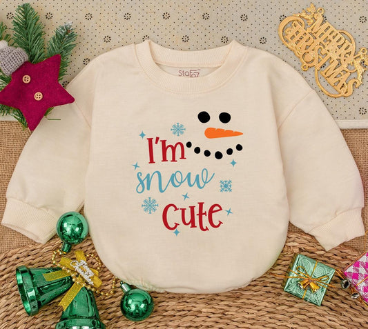 I'm Snow Cute Snowman Christmas Baby Romper Sweatshirt First Christmas Holiday Outfit Adorable Newborn Baby Shower Gift Winter