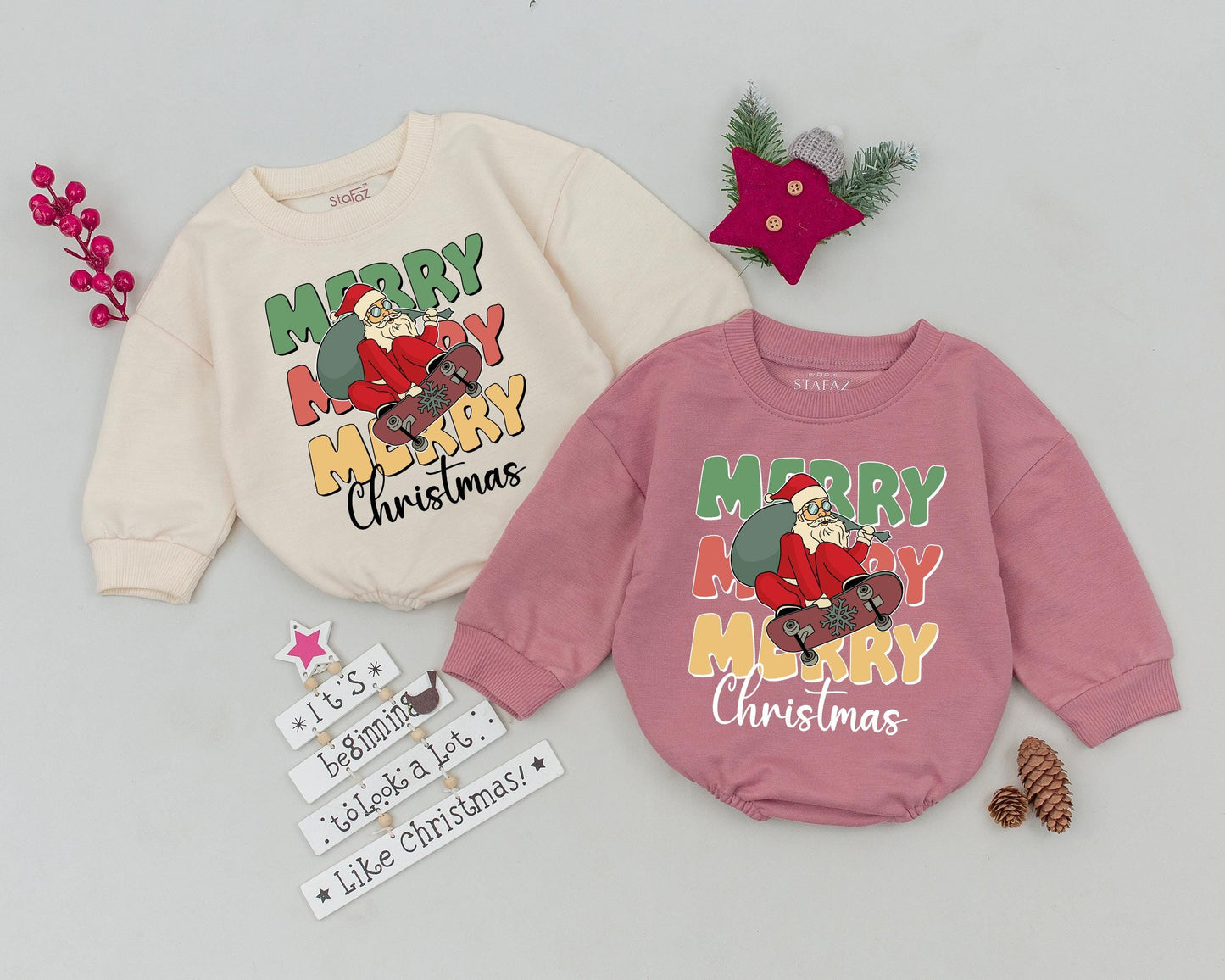Western Christmas Bubble Romper Festive Merry Santa Skateboard Baby Outfit Newborn Holiday Bodysuit Infant Gift Playful Color Design