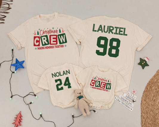 Personalized Christmas Crew Family Shirts Name & Number Sports Font Matching Mommy and Me Outfits Holiday Gift Set Soft Comfortable Cotton