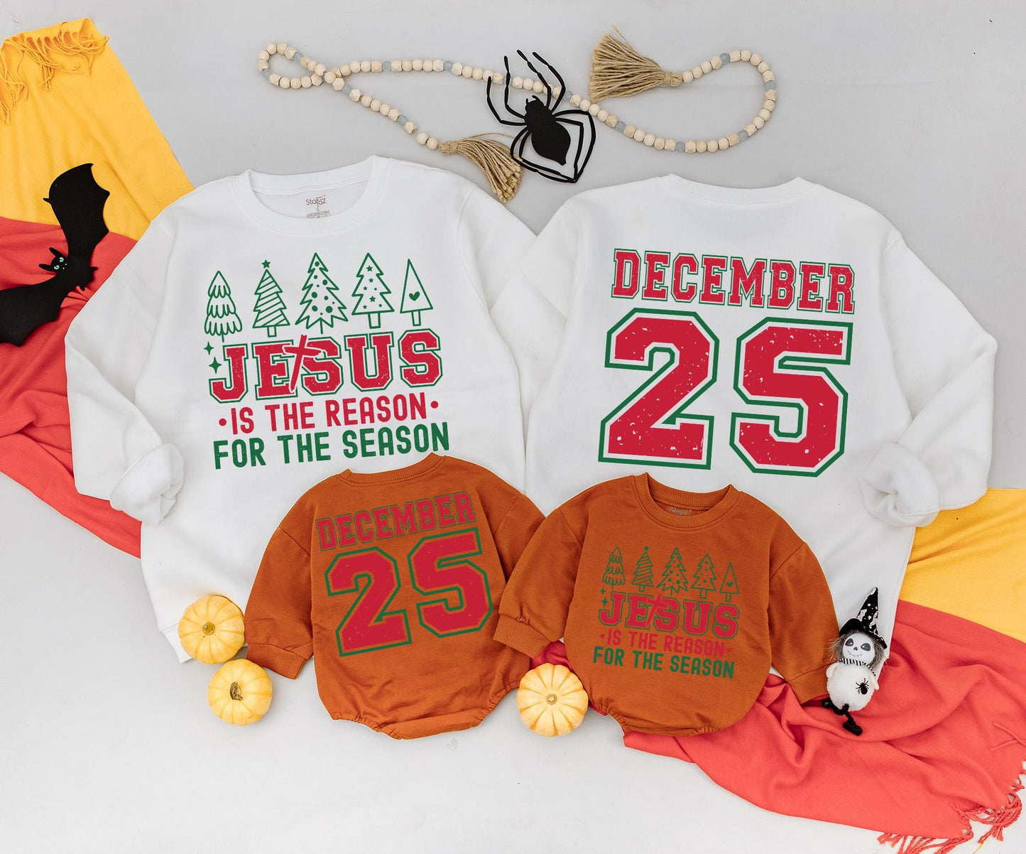 Vintage December 25th Sweatshirt, Retro Holiday Toddler Outfit: Jesus Is The Reason Romper, Distressed Varsity Graphic Xmas Baby Gift Set (138 chars)