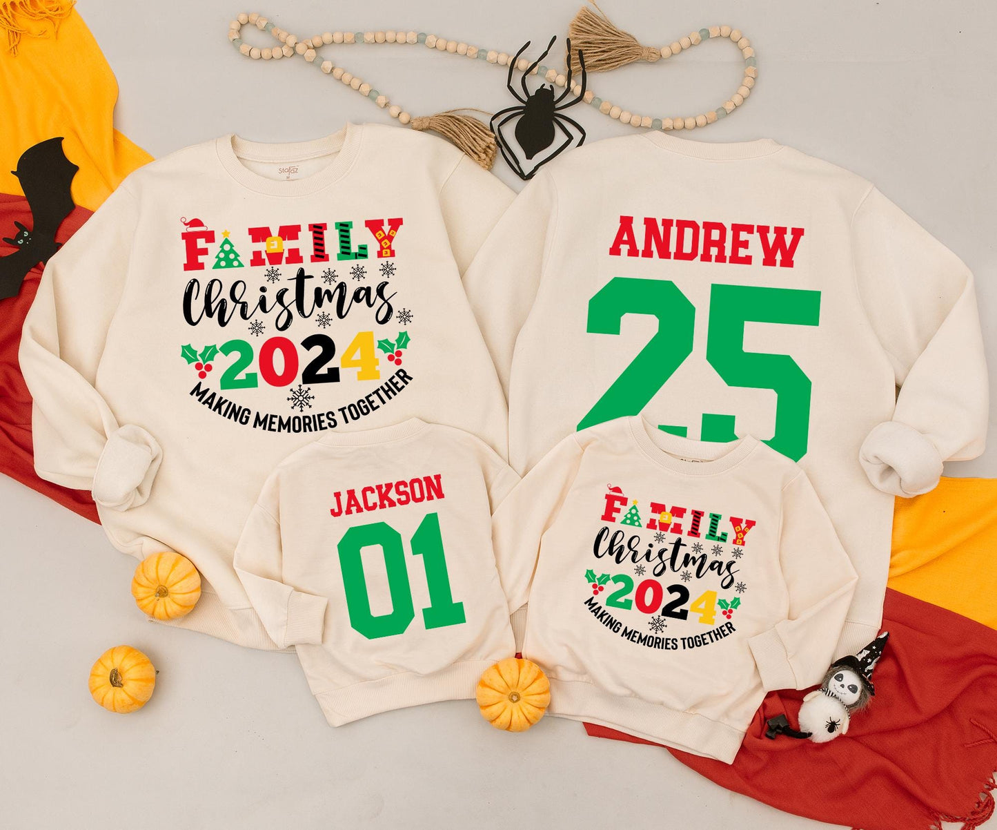 Matching Family Christmas 2024 Sweatshirts, Making Memories Together Vintage Holiday Design, Custom Names, Christmas Crew Outfits
