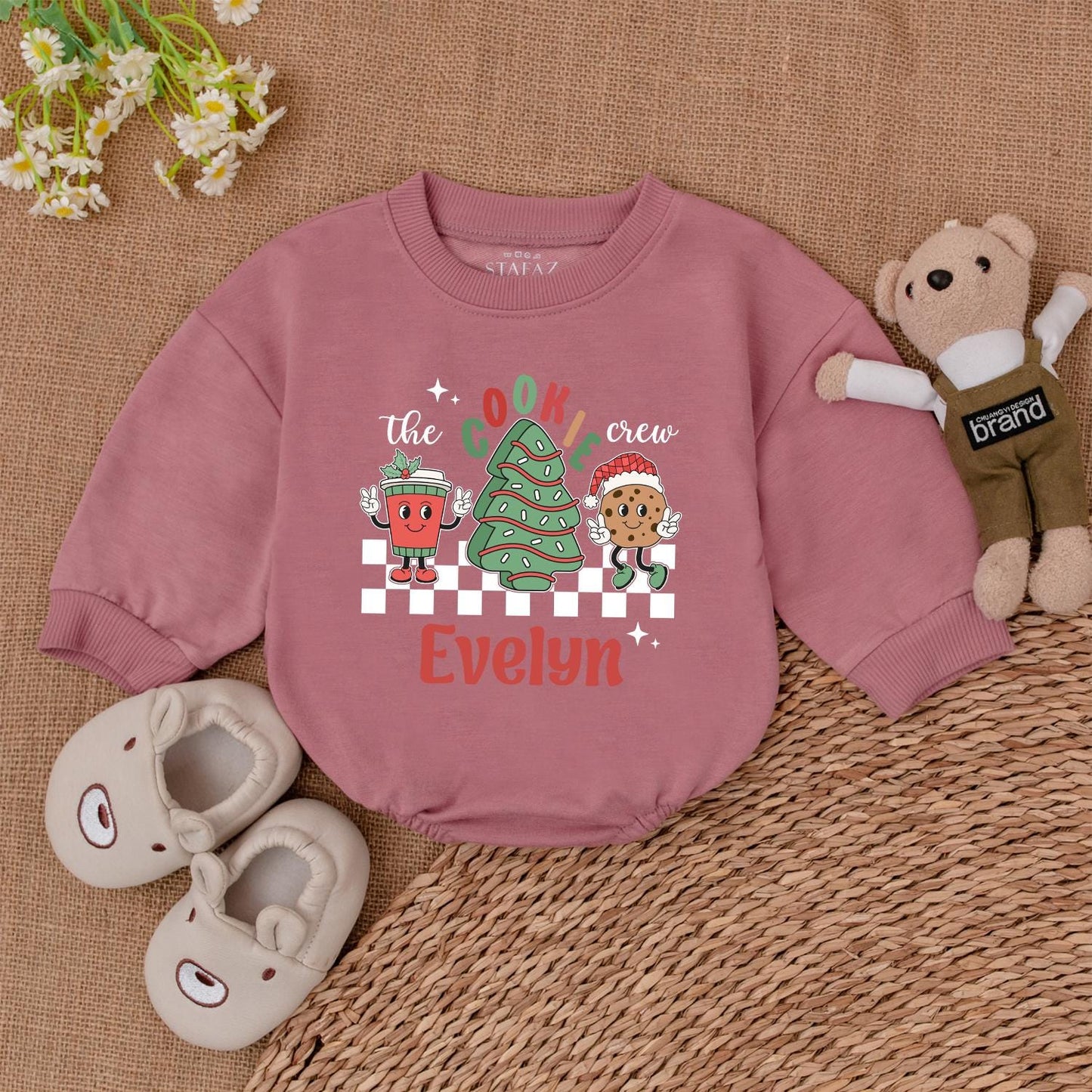 Retro Santa Baby Christmas Bodysuit, Personalized Holiday Romper