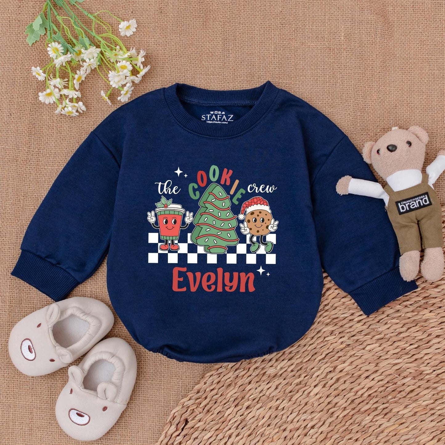 Retro Santa Baby Christmas Bodysuit, Personalized Holiday Romper