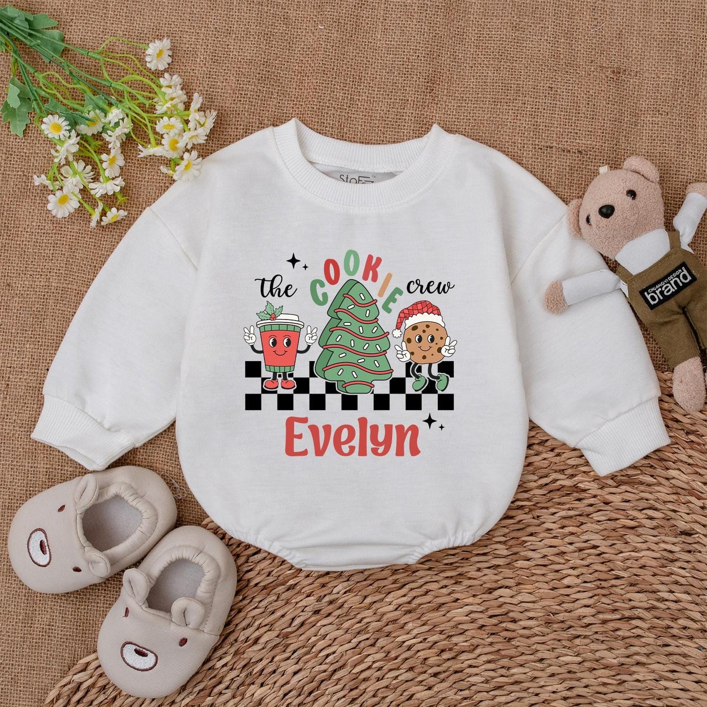 Retro Santa Baby Christmas Bodysuit, Personalized Holiday Romper