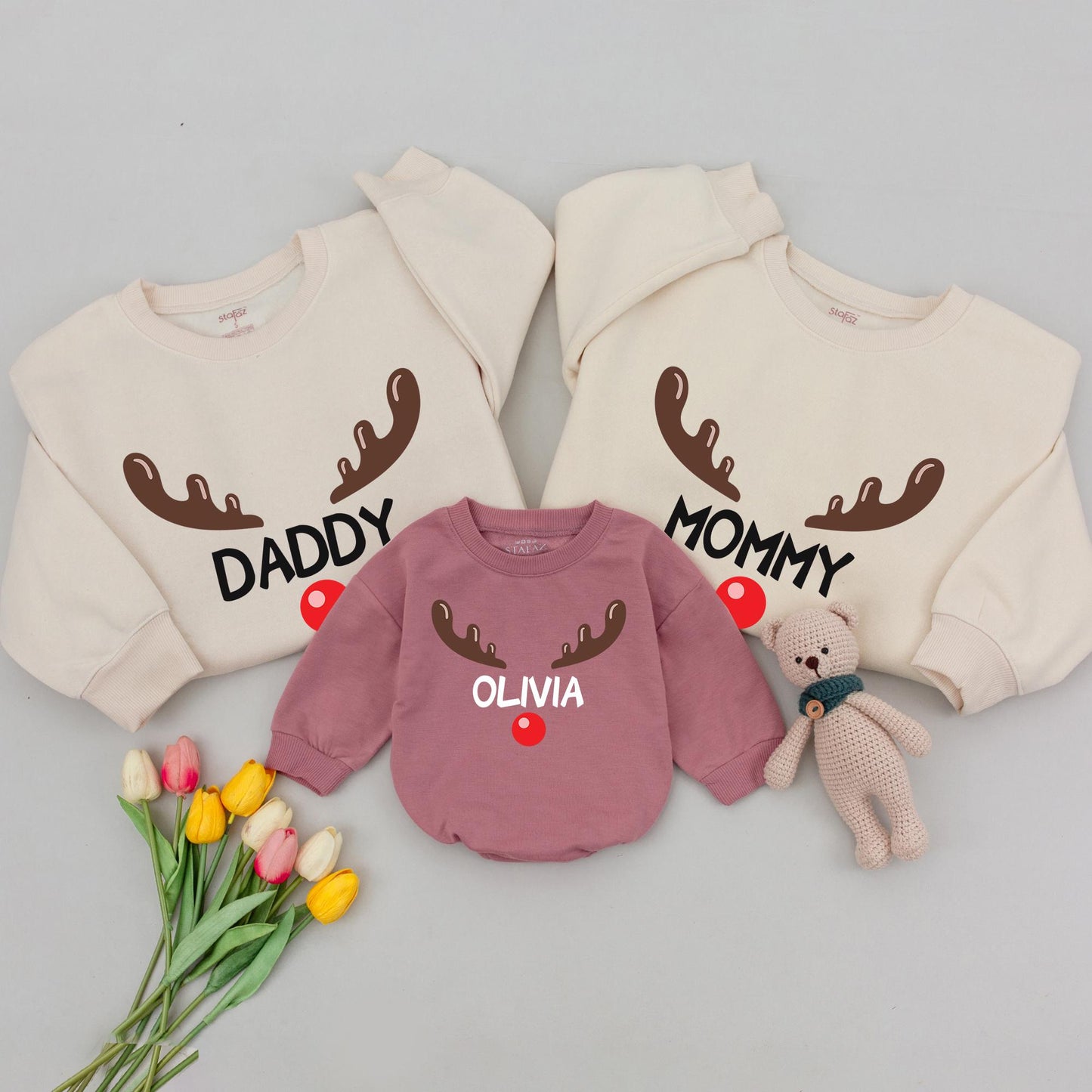 Family Christmas Outfits: Personalized Reindeer Shirts & Baby Gifts