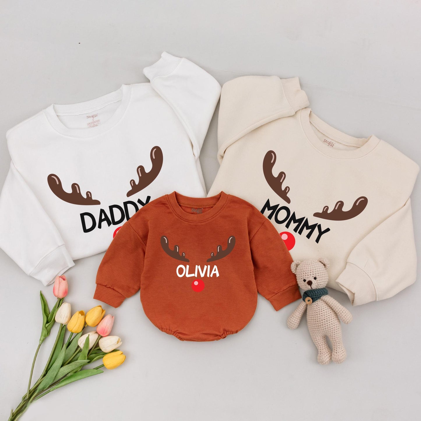 Family Christmas Outfits: Personalized Reindeer Shirts & Baby Gifts