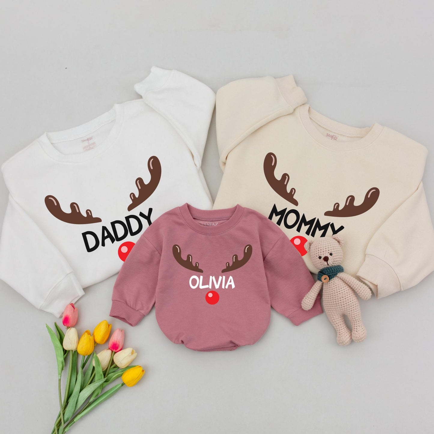 Family Christmas Outfits: Personalized Reindeer Shirts & Baby Gifts
