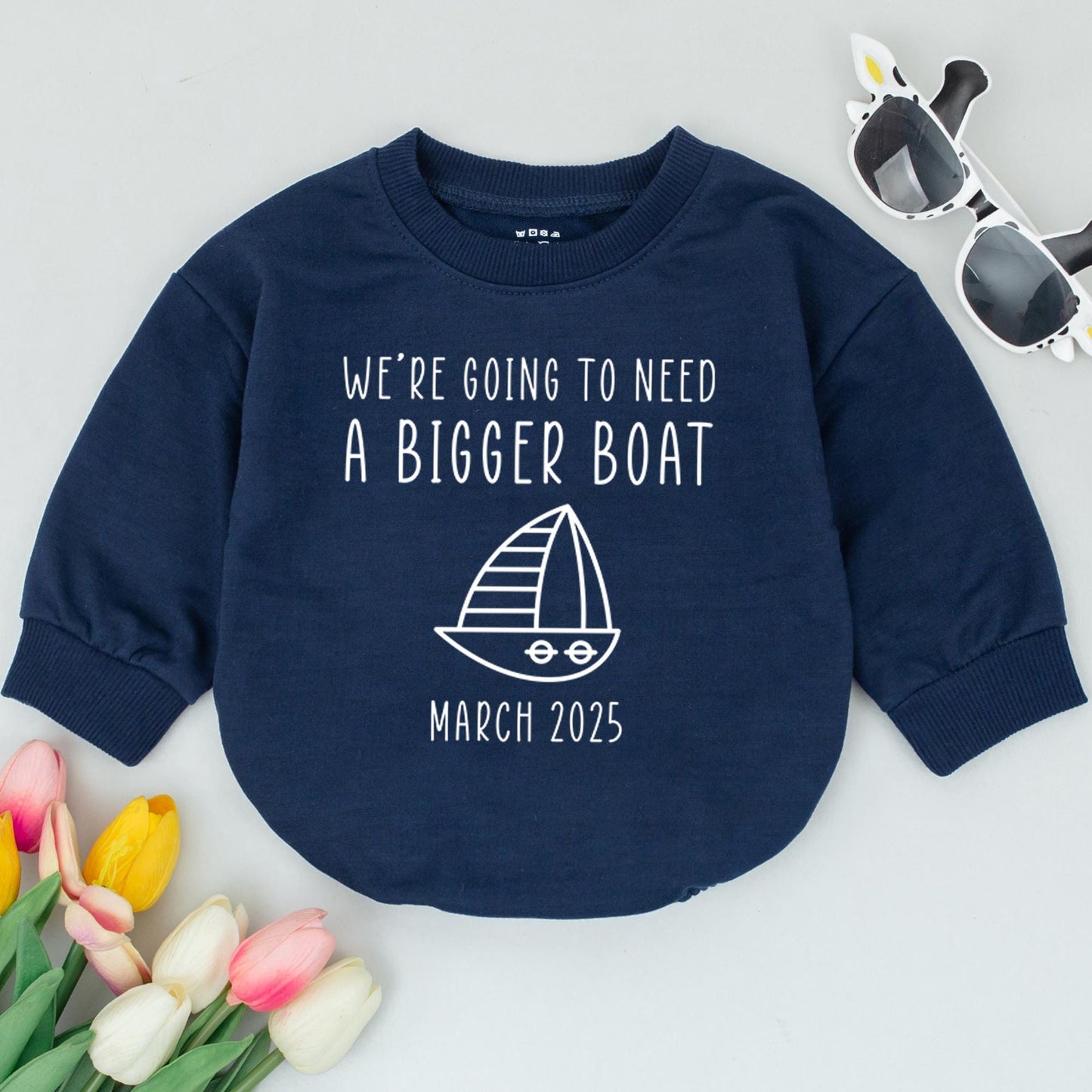We're Going to Need a Bigger Boat Baby Romper, Nautical Baby Announcement, March 2025 Reveal Gift, Baby Boy or Girl Clothes, Newborn