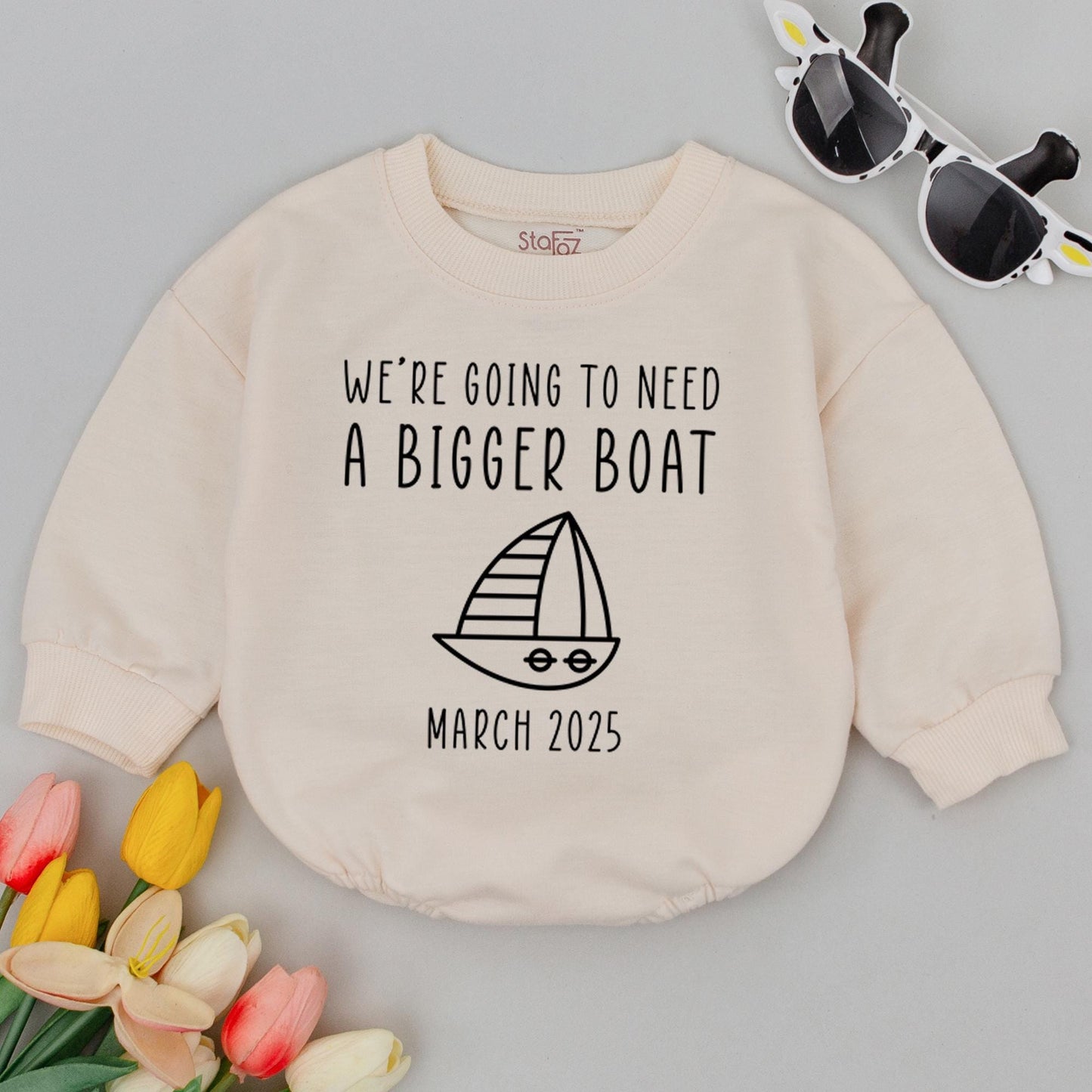 We're Going to Need a Bigger Boat Baby Romper, Nautical Baby Announcement, March 2025 Reveal Gift, Baby Boy or Girl Clothes, Newborn