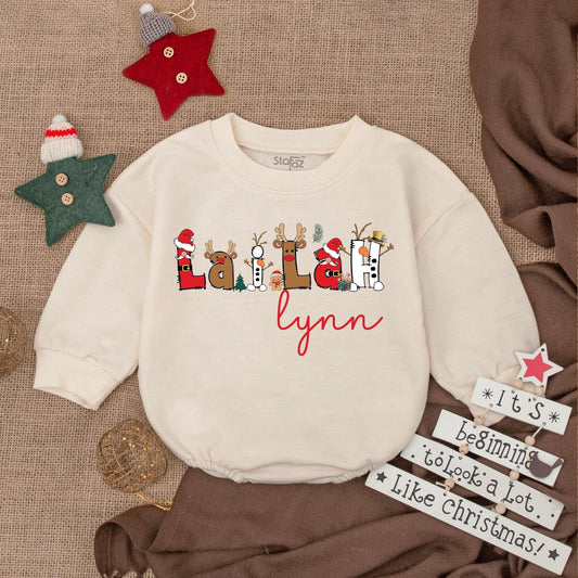 Personalized Baby Christmas Romper & Sweatshirt Set, Newborn Outfit