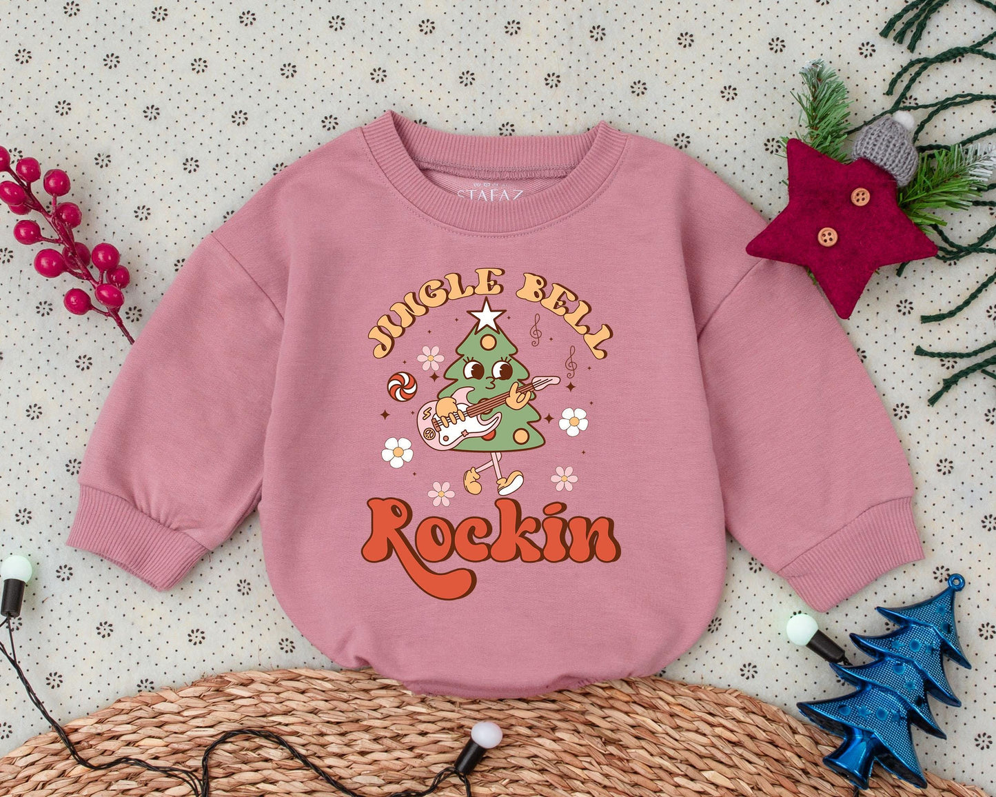 Vintage Christmas Romper, First Festive Outfit for Toddlers