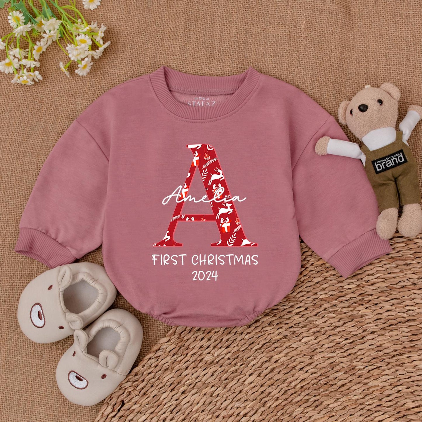 Baby's 1st Xmas Romper & Personalized Bodysuit for Holiday Cheer