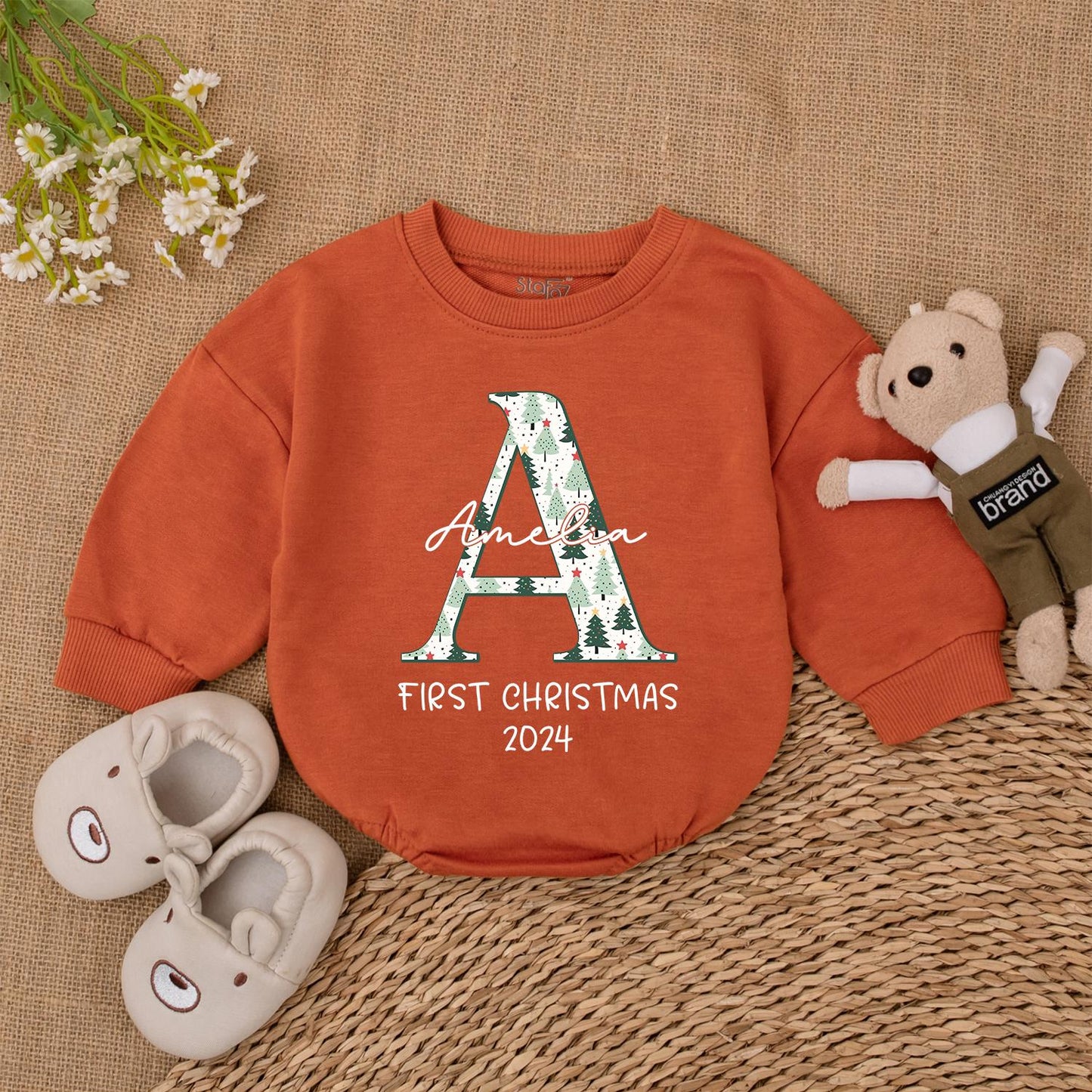 Baby's 1st Xmas Romper & Personalized Bodysuit for Holiday Cheer