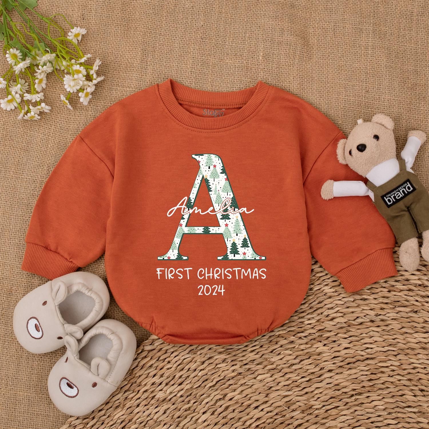 Baby's 1st Xmas Romper & Personalized Bodysuit for Holiday Cheer