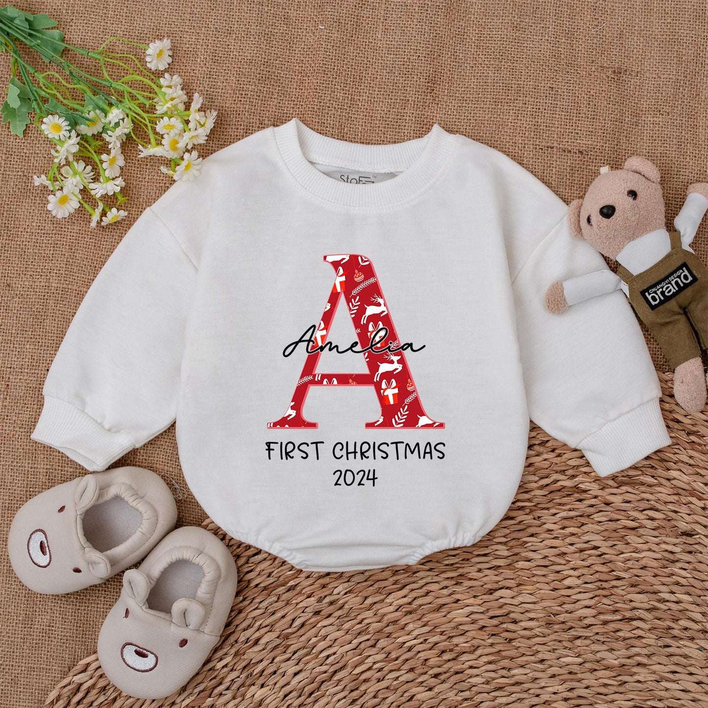 Baby's 1st Xmas Romper & Personalized Bodysuit for Holiday Cheer