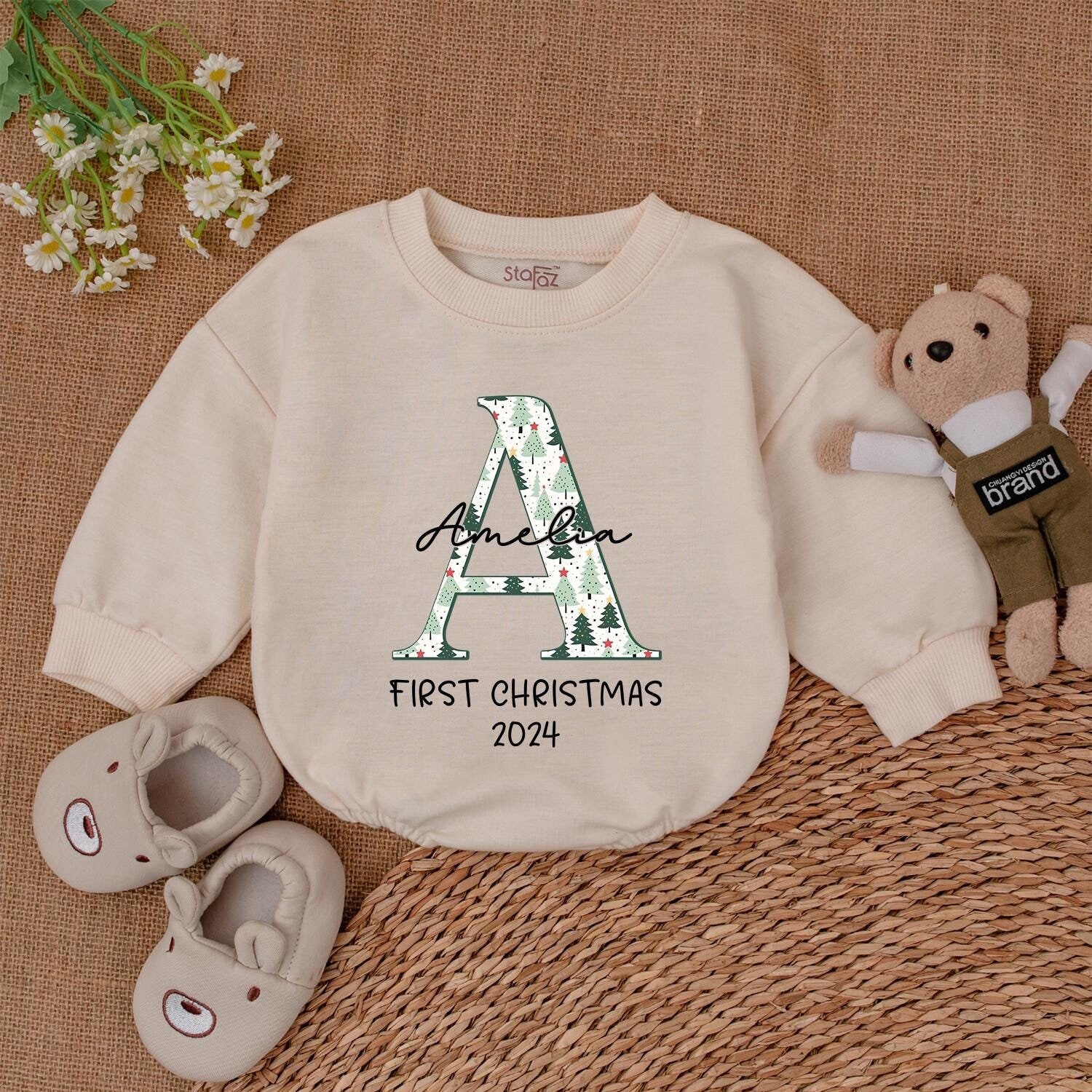 Baby's 1st Xmas Romper & Personalized Bodysuit for Holiday Cheer