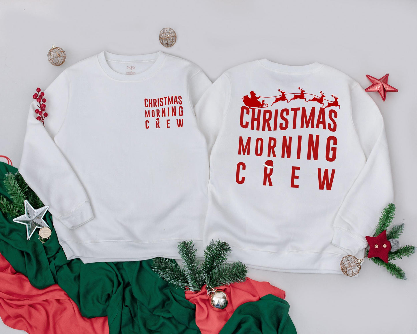 Christmas Morning Crew Matching Family Sweatshirts, Red Vintage Santa Sleigh Design, Mama, Mini & Me, Festive Holiday Outfit, Merry Christmas Sweatshirt