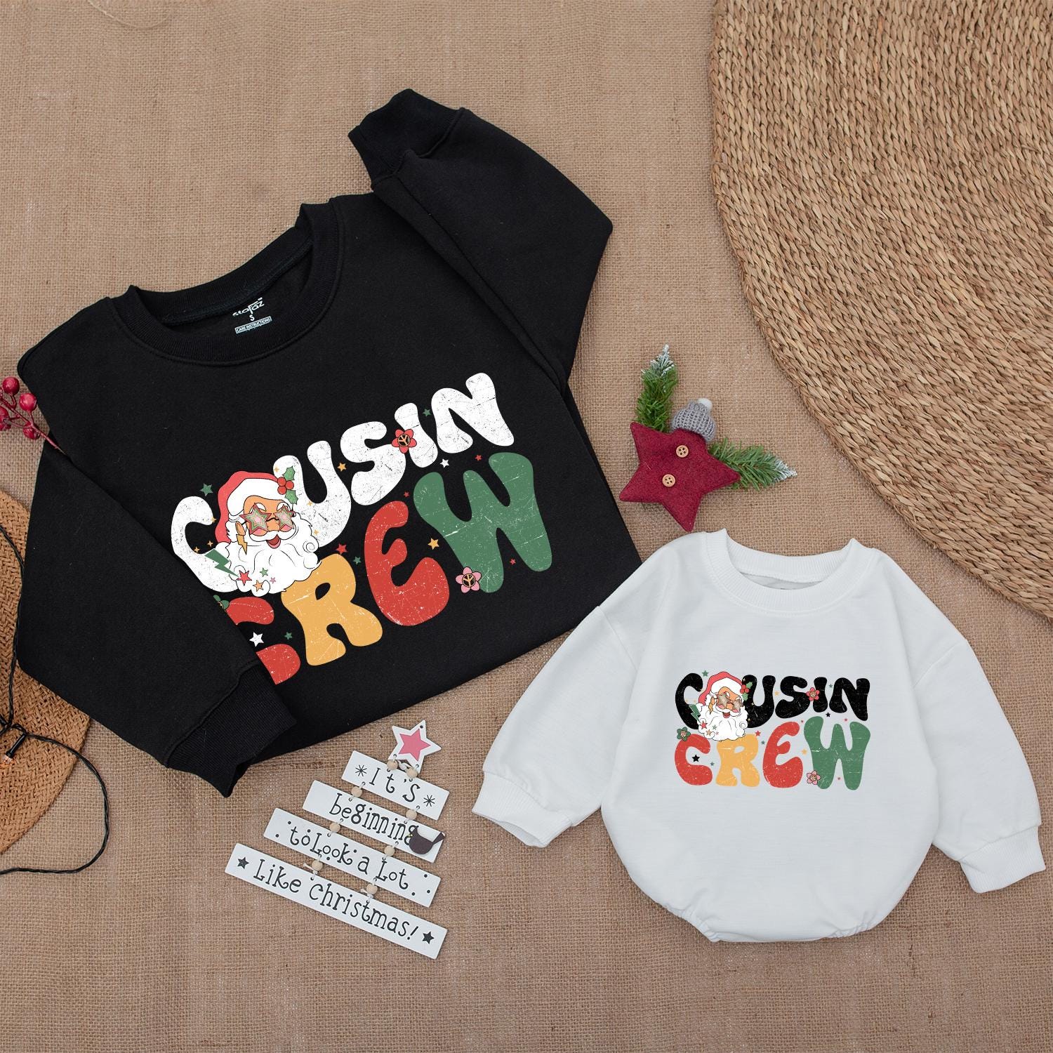 Groovy Cousin Crew Christmas Sweatshirt, Retro Santa Family Matching Xmas Outfit, Fun Holiday Sweatshirts for Baby, Toddler, & Kids 139 chars