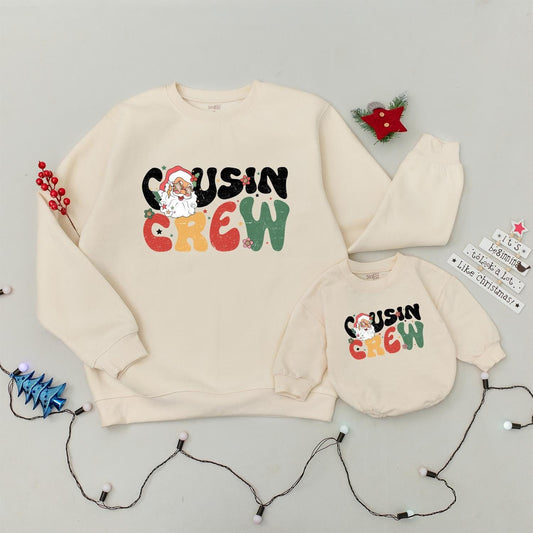 Groovy Cousin Crew Christmas Sweatshirt, Retro Santa Family Matching Xmas Outfit, Fun Holiday Sweatshirts for Baby, Toddler, & Kids 139 chars