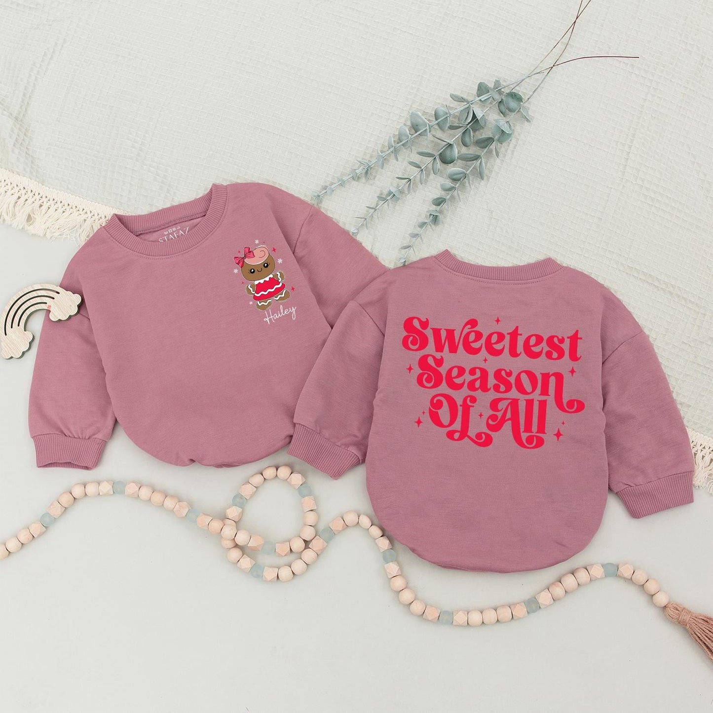 Personalized Gingerbread Sweetest Season Sweatshirt, Baby's First Christmas Cookie Crew, Cute Festive Holiday Sweater for Girls, Infant Xmas Gift 137