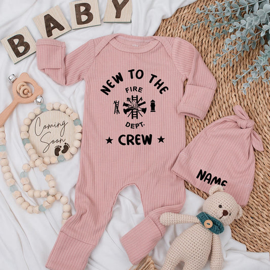 Firefighter Baby Bodysuit & Hat Set New to the Fire Dept Crew Simple Modern Design Newborn Firefighter Gift Shower Present