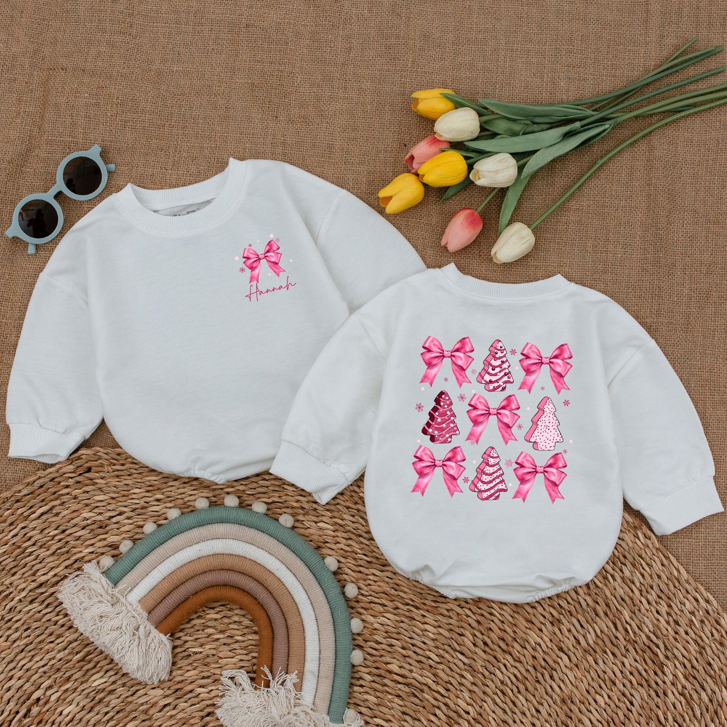 Pink Bow Christmas Romper: My First Christmas Baby Outfit