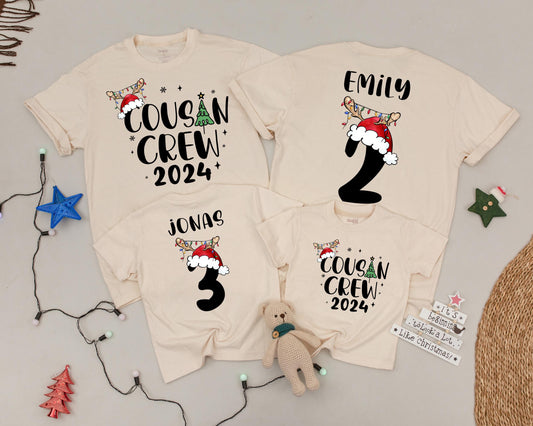 Matching Christmas Cousin Crew 2024 Shirts, Custom Name & Number Family Holiday Tees, Cute Christmas Morning Outfit for Baby Toddler Soft Cotton