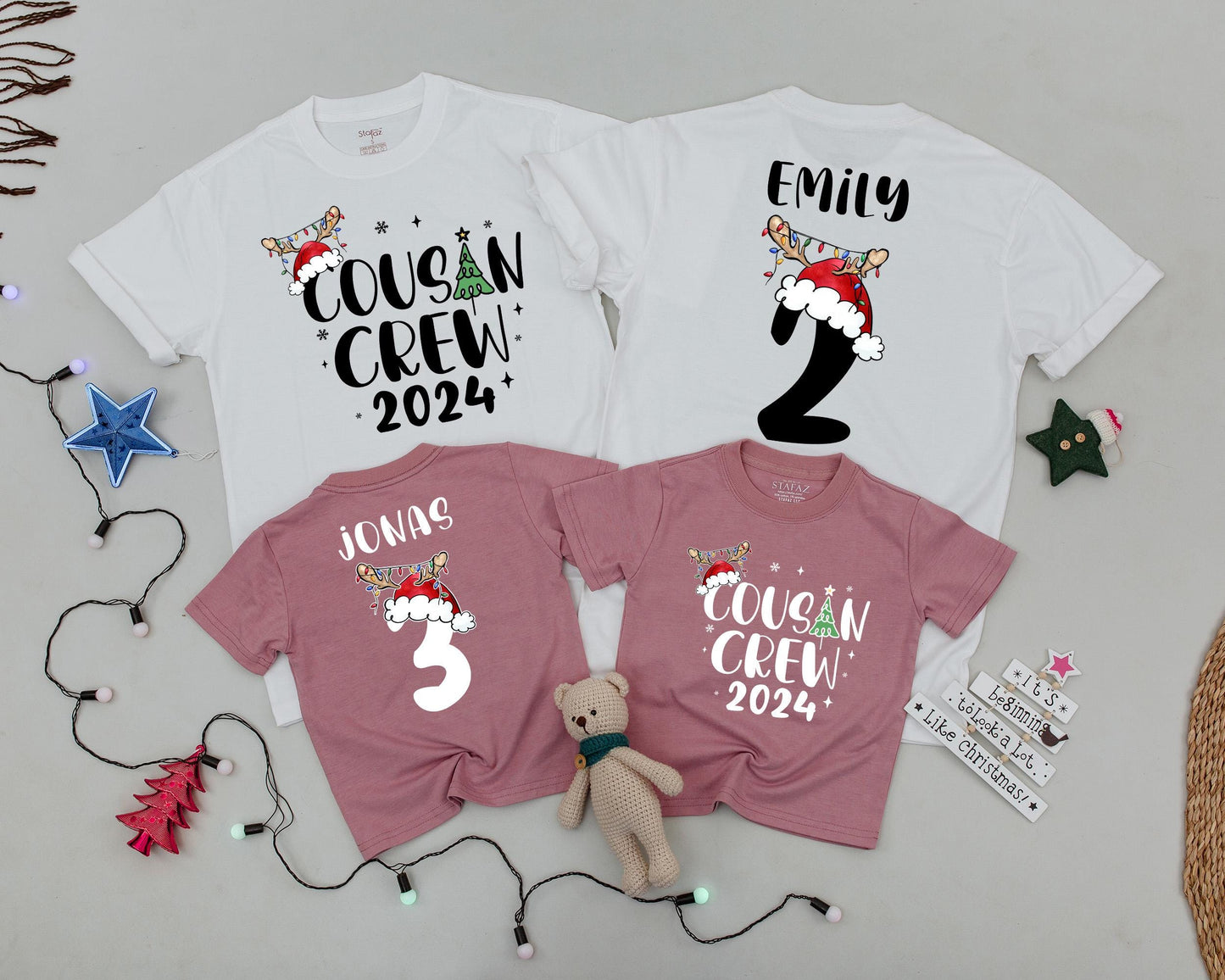 Matching Christmas Cousin Crew 2024 Shirts, Custom Name & Number Family Holiday Tees, Cute Christmas Morning Outfit for Baby Toddler Soft Cotton