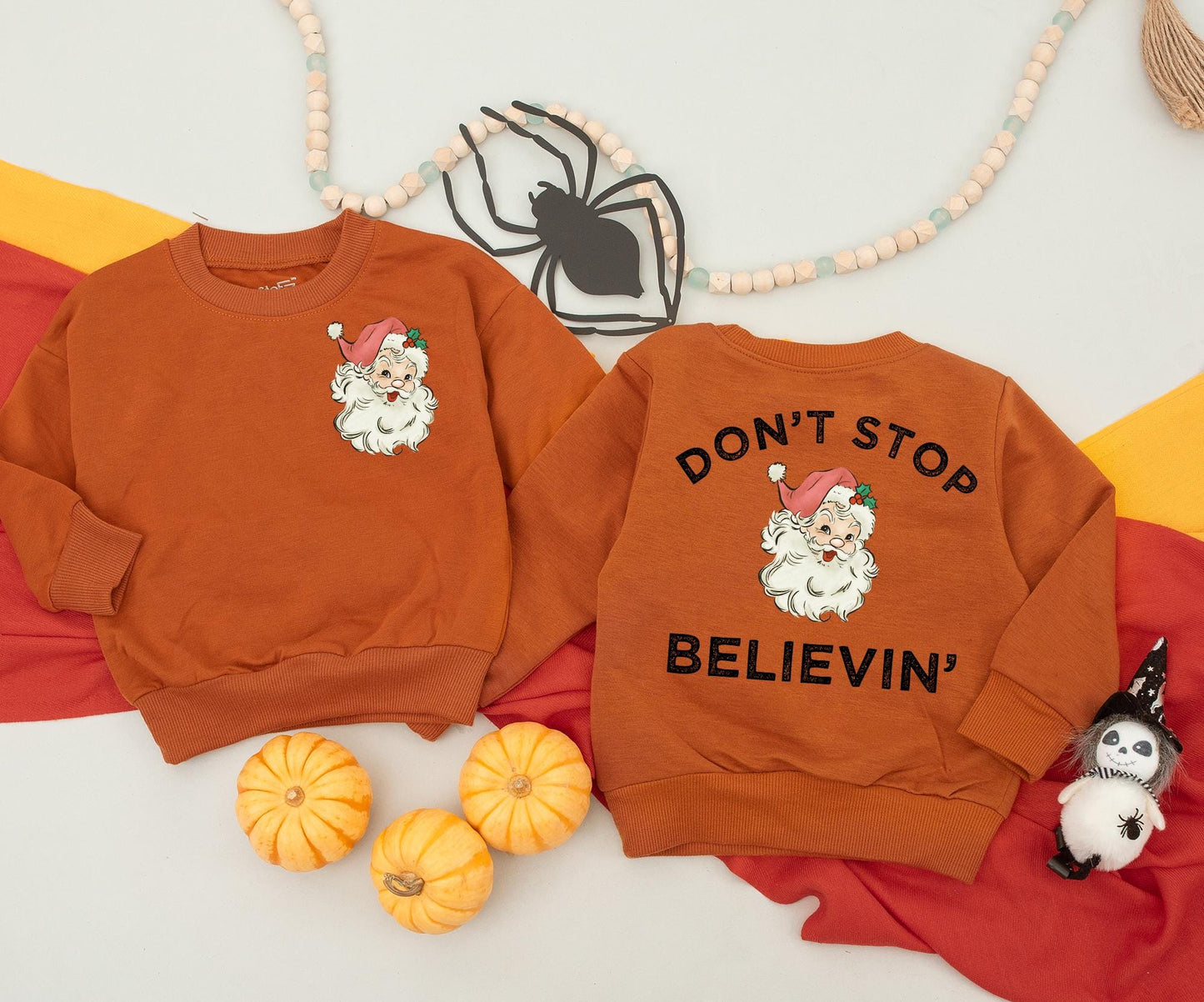 Retro Santa 'Don't Stop Believin' Sweatshirt: Vintage Christmas Sweater for Women, Men, Kids, and Newborns—Nostalgic Xmas Family Matching Outfit Idea, Cute Coquette