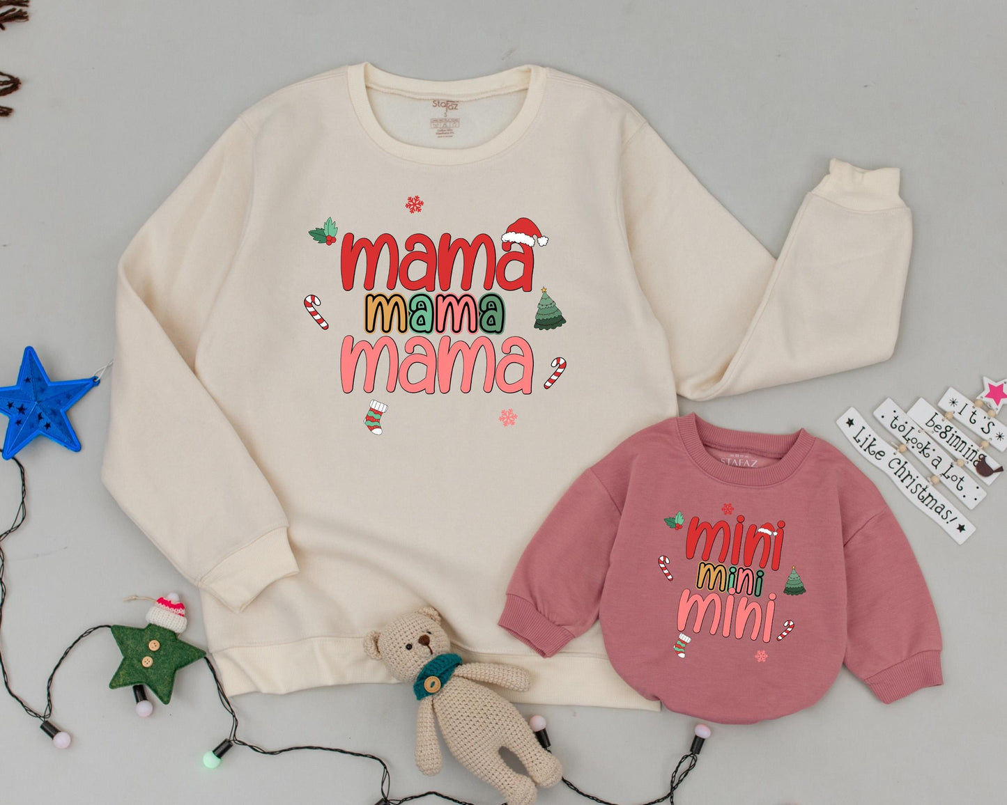 Retro Mama and Mini Christmas Sweatshirts: Matching Holiday Outfits for Mom and Baby, Xmas Family Shirts, Cute Festive Newborn Set, Year-End Gift Idea