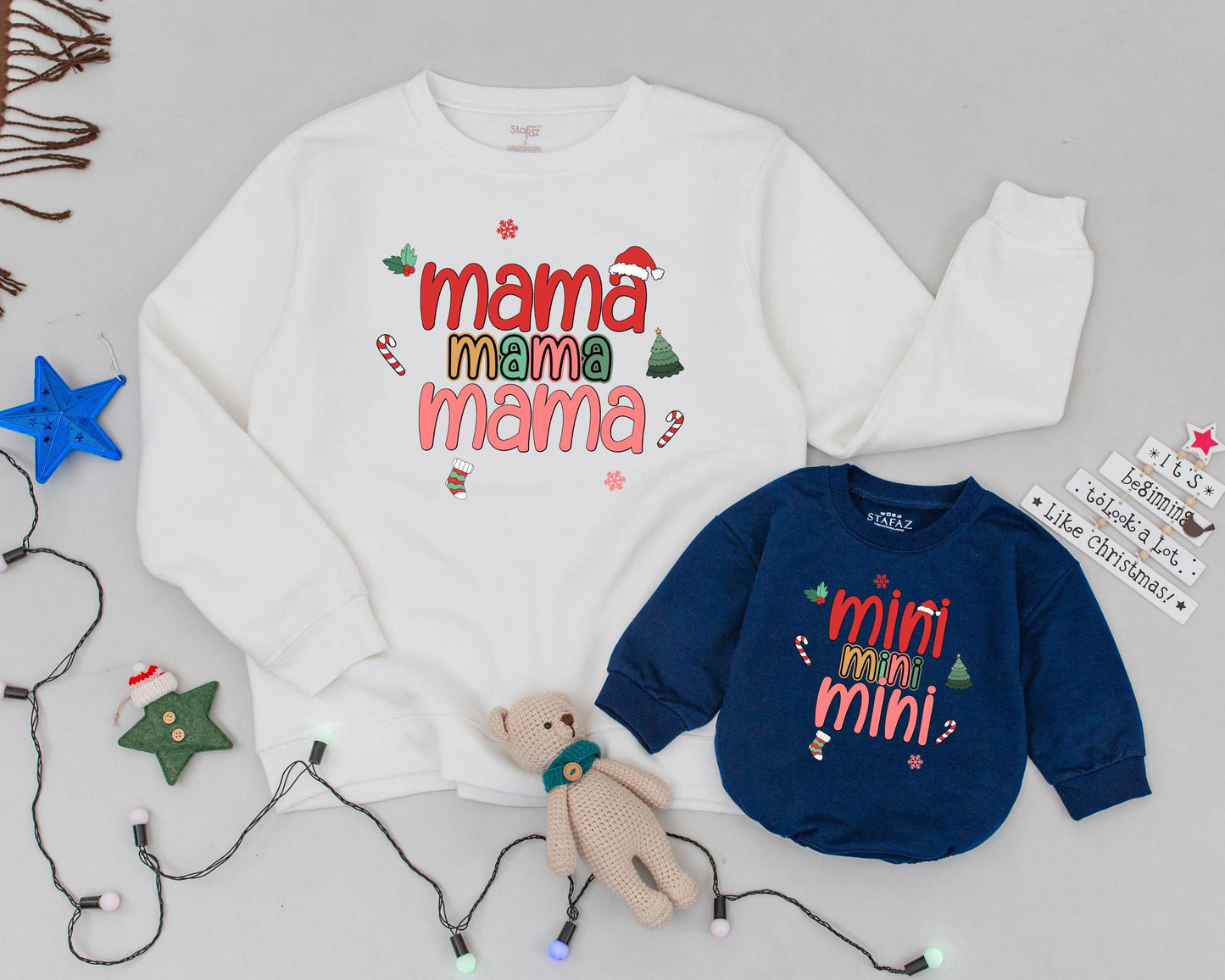 Retro Mama and Mini Christmas Sweatshirts: Matching Holiday Outfits for Mom and Baby, Xmas Family Shirts, Cute Festive Newborn Set, Year-End Gift Idea