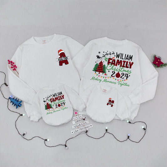 Personalized Family Christmas Sweatshirt Buffalo Plaid Name Initial Sweater Matching 2024 Making Memories Together Custom Xmas Holiday Crew Soft Cotton