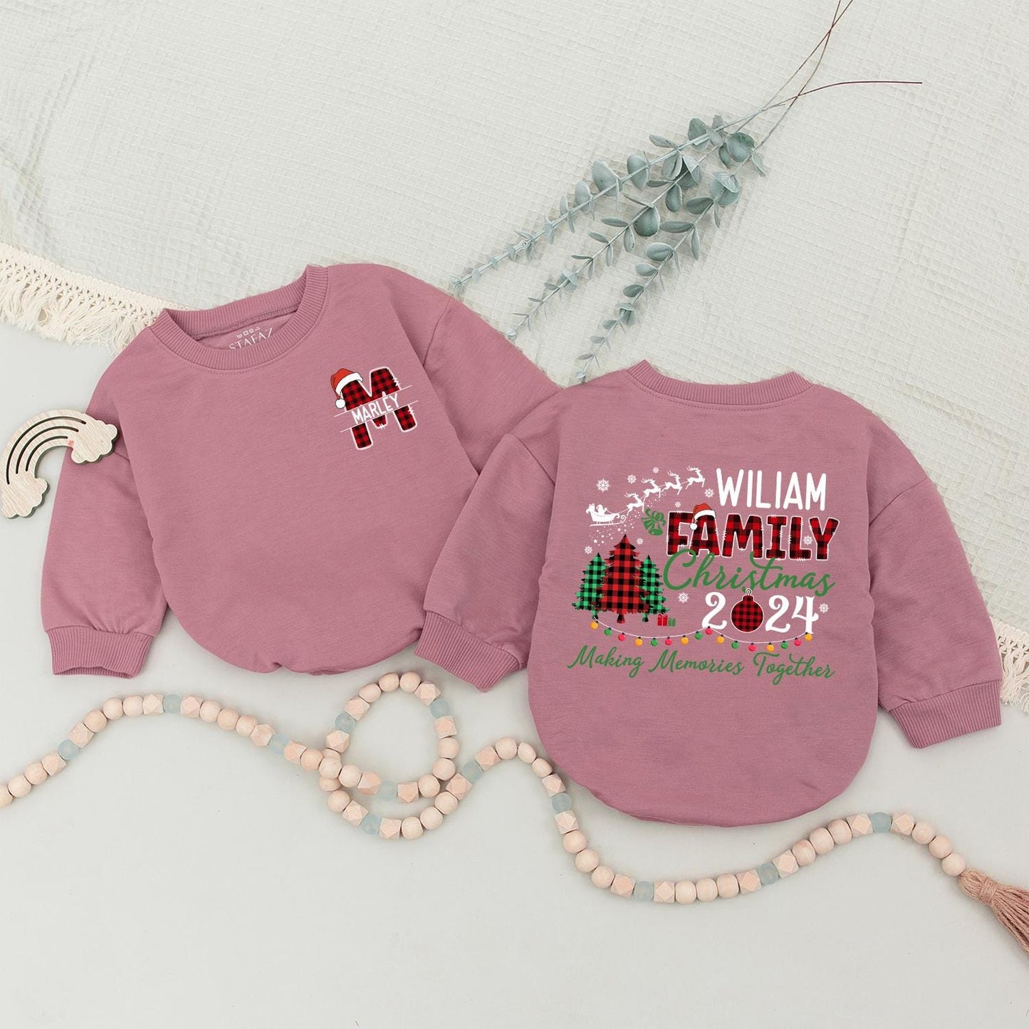 Personalized Family Christmas Sweatshirt Buffalo Plaid Name Initial Sweater Matching 2024 Making Memories Together Custom Xmas Holiday Crew Soft Cotton