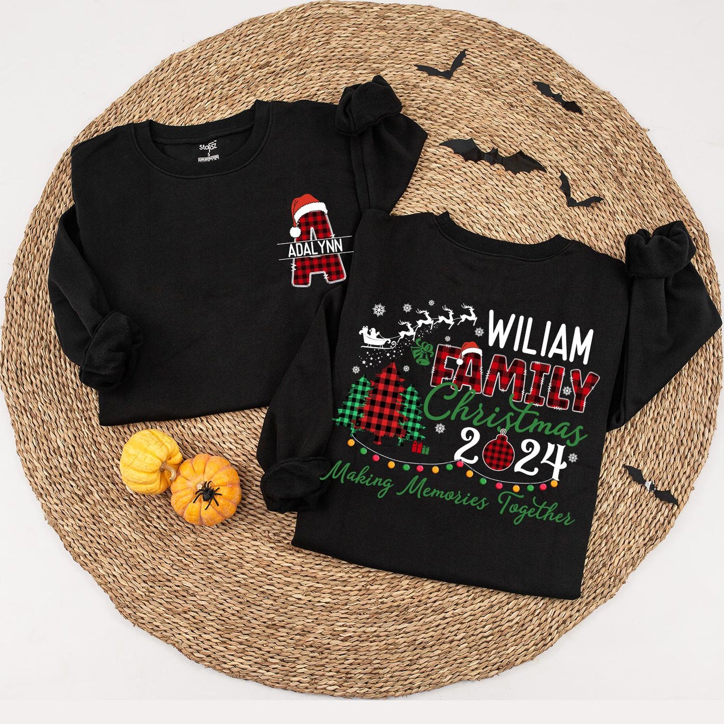 Personalized Family Christmas Sweatshirt Buffalo Plaid Name Initial Sweater Matching 2024 Making Memories Together Custom Xmas Holiday Crew Soft Cotton