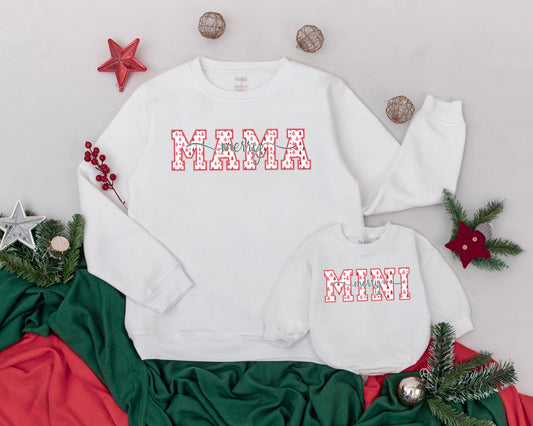 Mama & Mini Christmas Sweatshirt Set Retro Tree Design, Mommy and Me Matching Outfits, Merry Xmas Baby Romper, Holiday Family Photo, Year End Gift