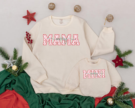 Mama & Mini Christmas Sweatshirt Set Retro Tree Design, Mommy and Me Matching Outfits, Merry Xmas Baby Romper, Holiday Family Photo, Year End Gift