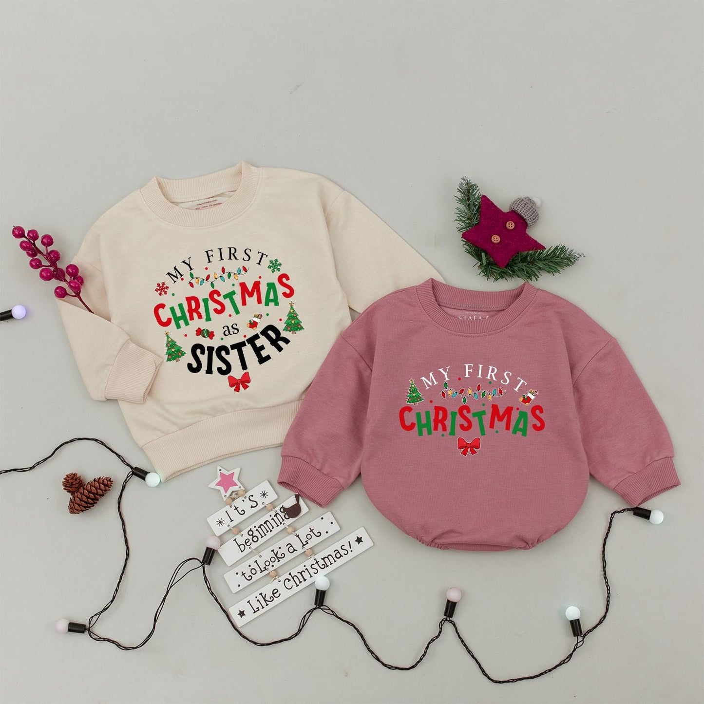 First Christmas Family Sweaters, Matching Xmas Outfits for Babies