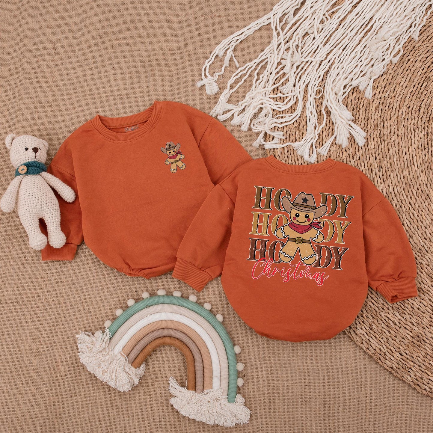 Howdy Christmas Gingerbread Baby Romper, Cowboy Holiday Infant Clothes, Western Winter Gift, Retro Xmas Bodysuit, Fun Baby Outfit (136 chars)
