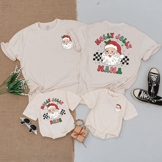 Holly Jolly Family Christmas Shirt - Retro Mama and Mini Tee