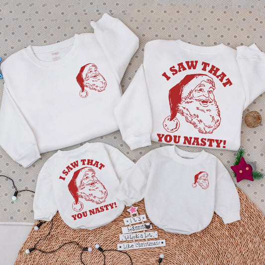 Funny Family Christmas Sweatshirt & Baby Romper - Nasty Santa Gift