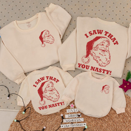 Funny Family Christmas Sweatshirt & Baby Romper - Nasty Santa Gift