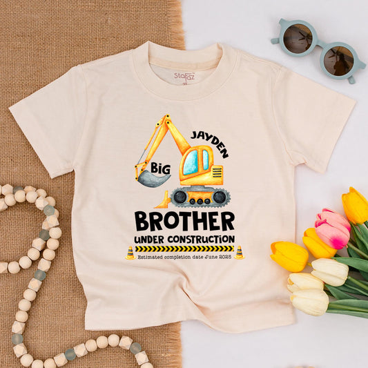 Big Brother Under Construction Shirt, Personalized Excavator T-Shirt for Toddler Jayden, Promoted to Brother Outfit, Future Brother Gift June 2025