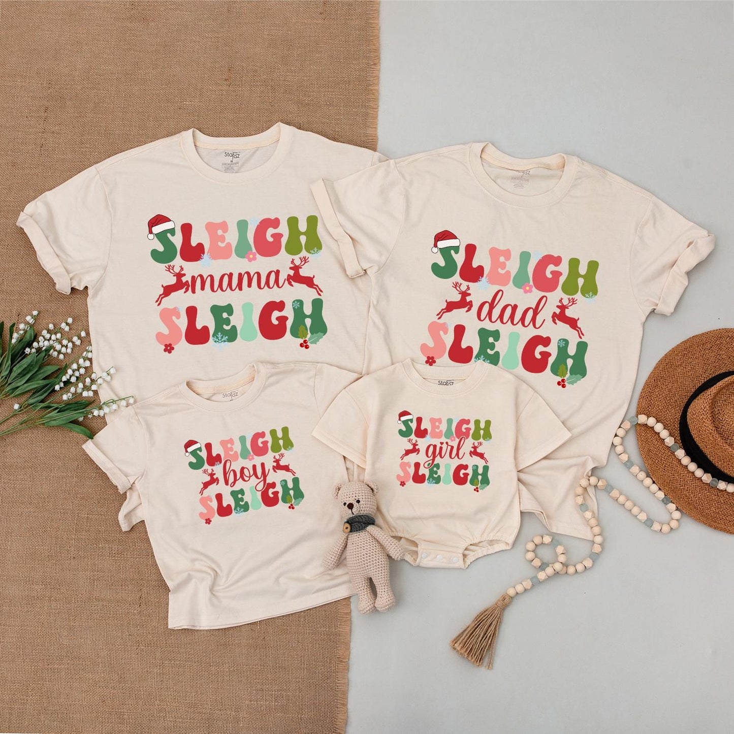 Sleigh Girl Sleigh Retro Christmas Tees Matching Family Shirts Vintage Holly Jolly Holiday Spirit Mama and Mini T-Shirts Festive Fun