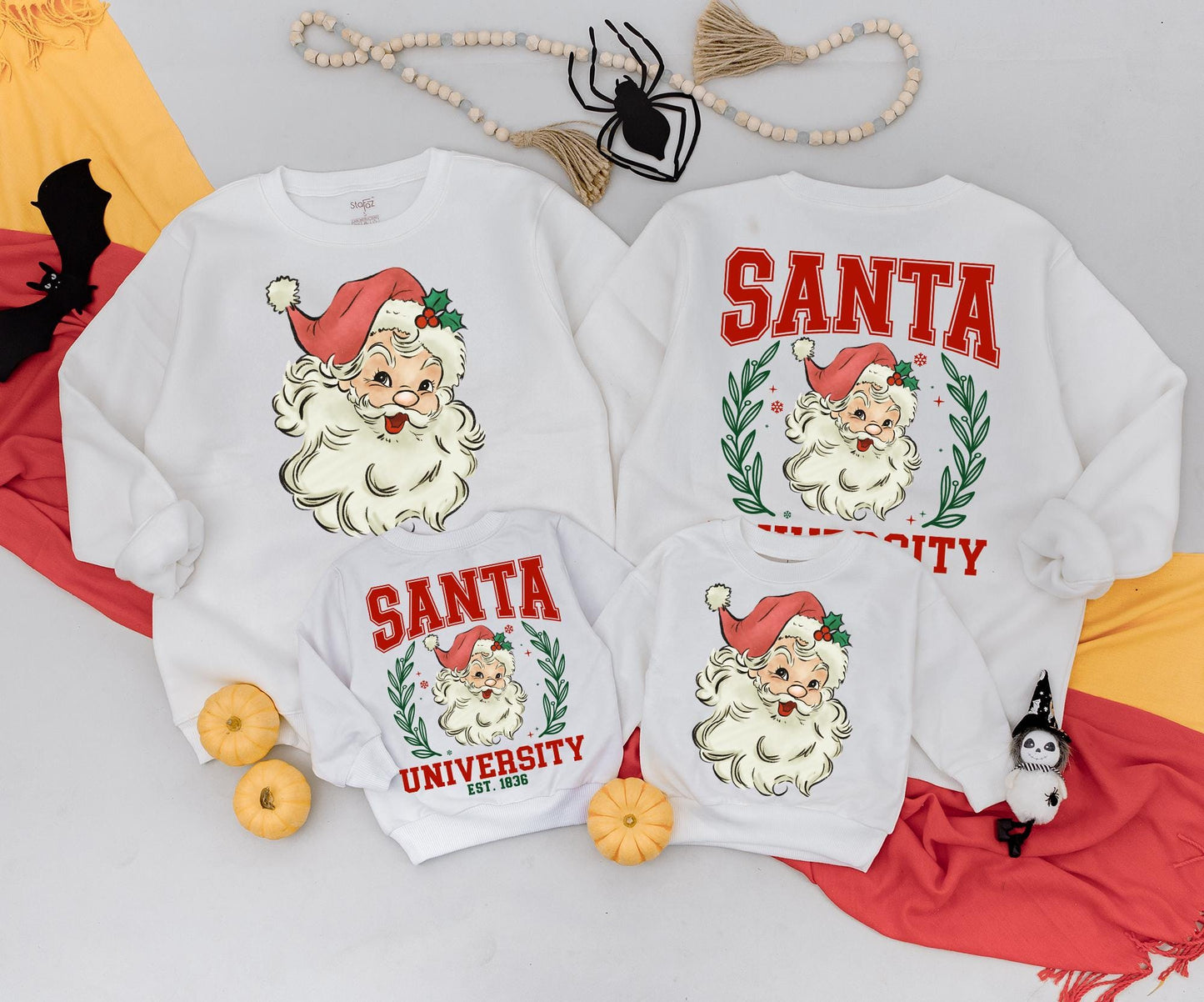 Retro Santa University Christmas Sweatshirt Toddler Outfit, Vintage Graphic Holiday Sweater, Cute Xmas Baby Romper, Newborn Gift Est. 1836 (2 Sided)