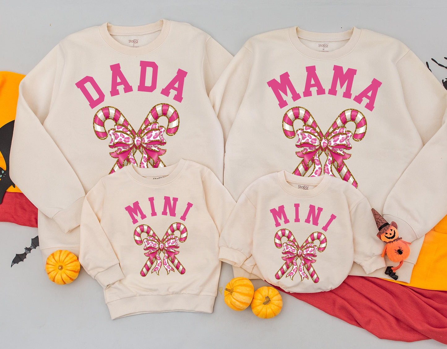 Mama Dada and Mini Candy Cane Matching Family Christmas Outfits Cute Holiday Sweaters for Baby Girl Gift