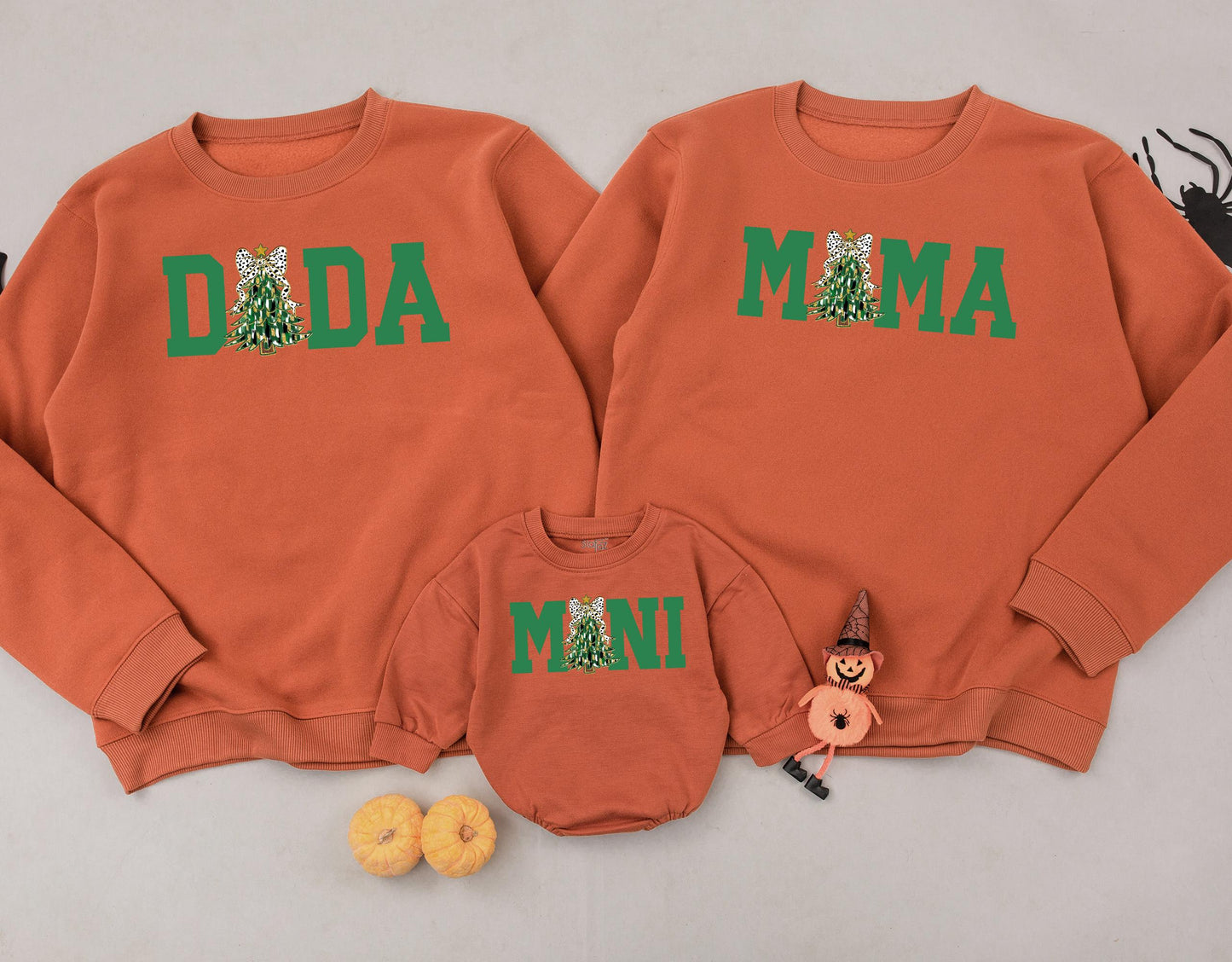 Dada Mama Mini Christmas Sweatshirts Family Matching Outfits Green Tree Dalmatian Bow Holiday Festive Baby Toddler Girl Gift Idea