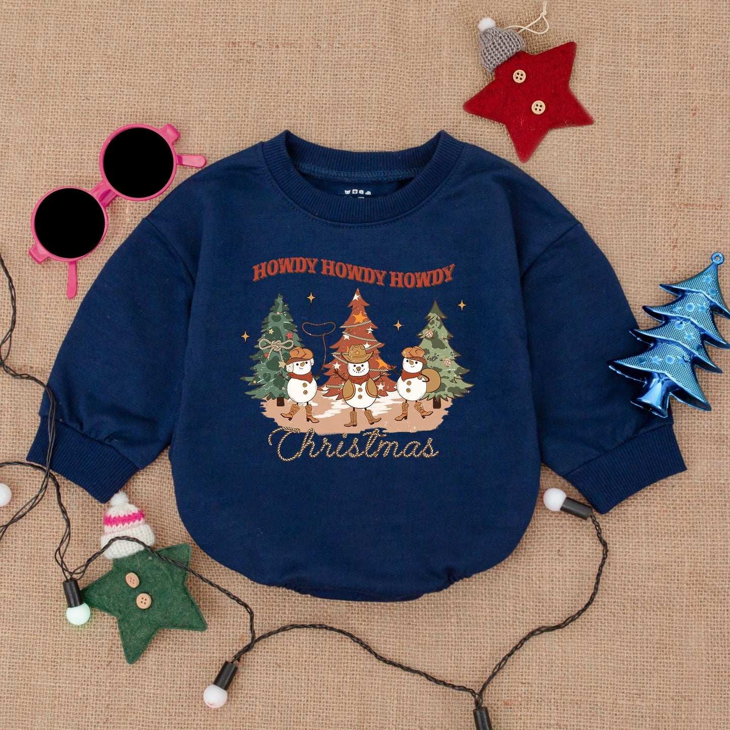 Cute Cowboy Western Christmas Baby Romper Snowman Howdy Christmas Outfit Newborn Infant Holiday Gift Warm Colors